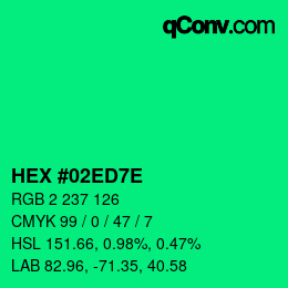 Color code: HEX #02ED7E | qconv.com