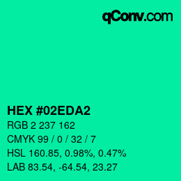 カラーコード: HEX #02EDA2 | qconv.com