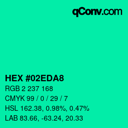 Farbcode: HEX #02EDA8 | qconv.com