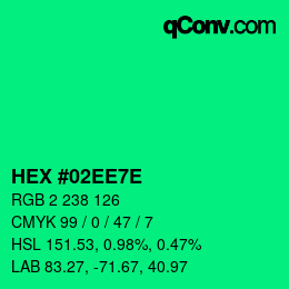Color code: HEX #02EE7E | qconv.com