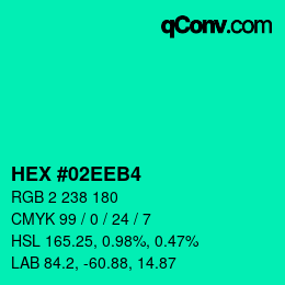 Color code: HEX #02EEB4 | qconv.com