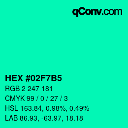 颜色代码: HEX #02F7B5 | qconv.com