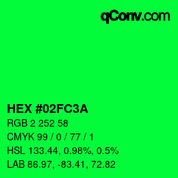 カラーコード: HEX #02FC3A | qconv.com