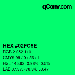 カラーコード: HEX #02FC6E | qconv.com