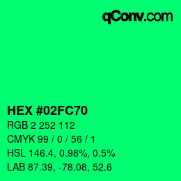 カラーコード: HEX #02FC70 | qconv.com