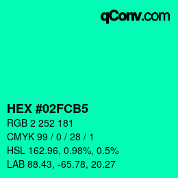 カラーコード: HEX #02FCB5 | qconv.com