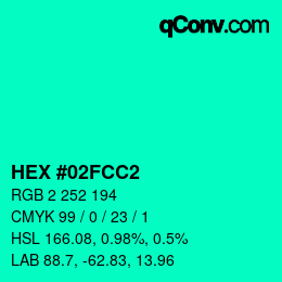 カラーコード: HEX #02FCC2 | qconv.com