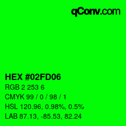 Color code: HEX #02FD06 | qconv.com