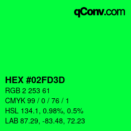 カラーコード: HEX #02FD3D | qconv.com