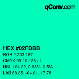 Color code: HEX #02FDBB | qconv.com