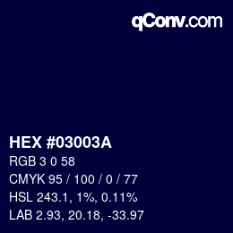 颜色代码: HEX #03003A | qconv.com