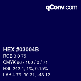 Color code: HEX #03004B | qconv.com