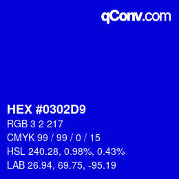 Color code: HEX #0302D9 | qconv.com