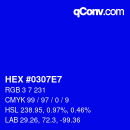 Color code: HEX #0307E7 | qconv.com