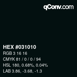 Color code: HEX #031010 | qconv.com