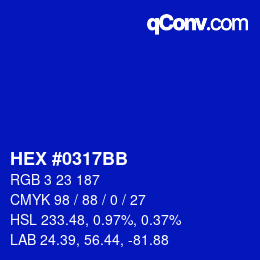 Color code: HEX #0317BB | qconv.com