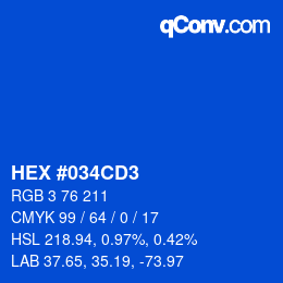 Farbcode: HEX #034CD3 | qconv.com