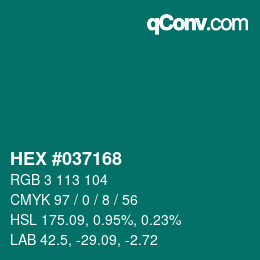 颜色代码: HEX #037168 | qconv.com