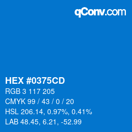 颜色代码: HEX #0375CD | qconv.com