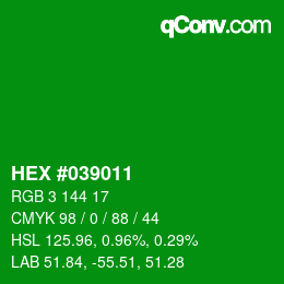 Farbcode: HEX #039011 | qconv.com