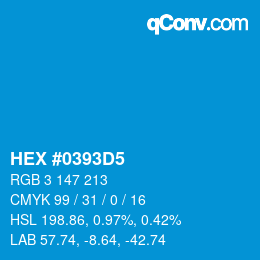Code couleur: HEX #0393D5 | qconv.com