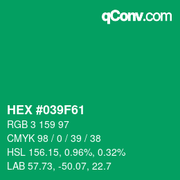 カラーコード: HEX #039F61 | qconv.com
