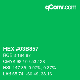 カラーコード: HEX #03B857 | qconv.com