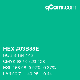 カラーコード: HEX #03B88E | qconv.com