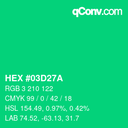 カラーコード: HEX #03D27A | qconv.com