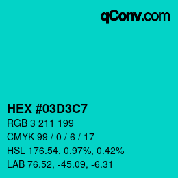 Color code: HEX #03D3C7 | qconv.com
