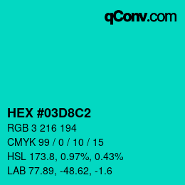 カラーコード: HEX #03D8C2 | qconv.com