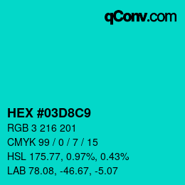 Farbcode: HEX #03D8C9 | qconv.com