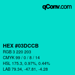 Color code: HEX #03DCCB | qconv.com
