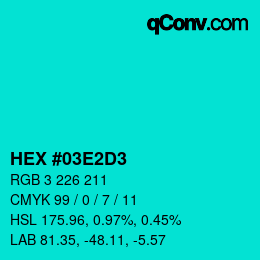 Color code: HEX #03E2D3 | qconv.com