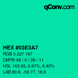 カラーコード: HEX #03E3A7 | qconv.com