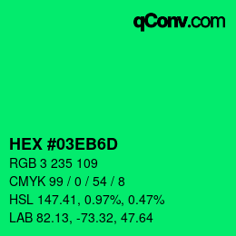 カラーコード: HEX #03EB6D | qconv.com