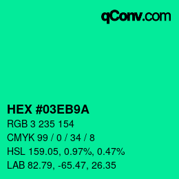 Color code: HEX #03EB9A | qconv.com