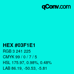 Color code: HEX #03F1E1 | qconv.com