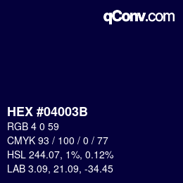 Color code: HEX #04003B | qconv.com