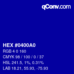 Color code: HEX #0400A0 | qconv.com