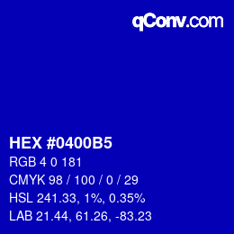 颜色代码: HEX #0400B5 | qconv.com
