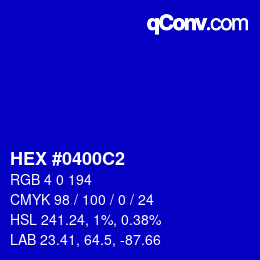 Color code: HEX #0400C2 | qconv.com