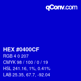 Color code: HEX #0400CF | qconv.com