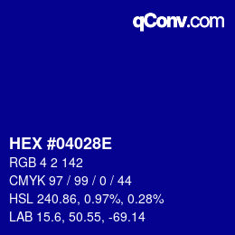 Color code: HEX #04028E | qconv.com