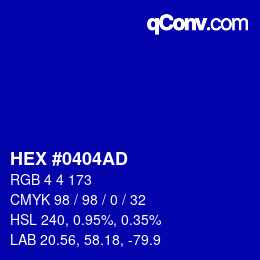 カラーコード: HEX #0404AD | qconv.com