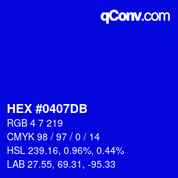 カラーコード: HEX #0407DB | qconv.com
