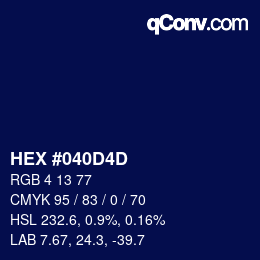 颜色代码: HEX #040D4D | qconv.com