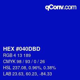 カラーコード: HEX #040DBD | qconv.com