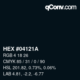 Farbcode: HEX #04121A | qconv.com