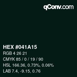 Farbcode: HEX #041A15 | qconv.com
